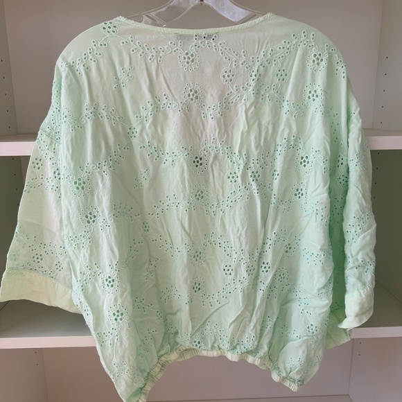 YOUNG FABULOUS AND BROKE Pistachio Green Lacey Eyelet Wrap Top - Picture 7 of 7